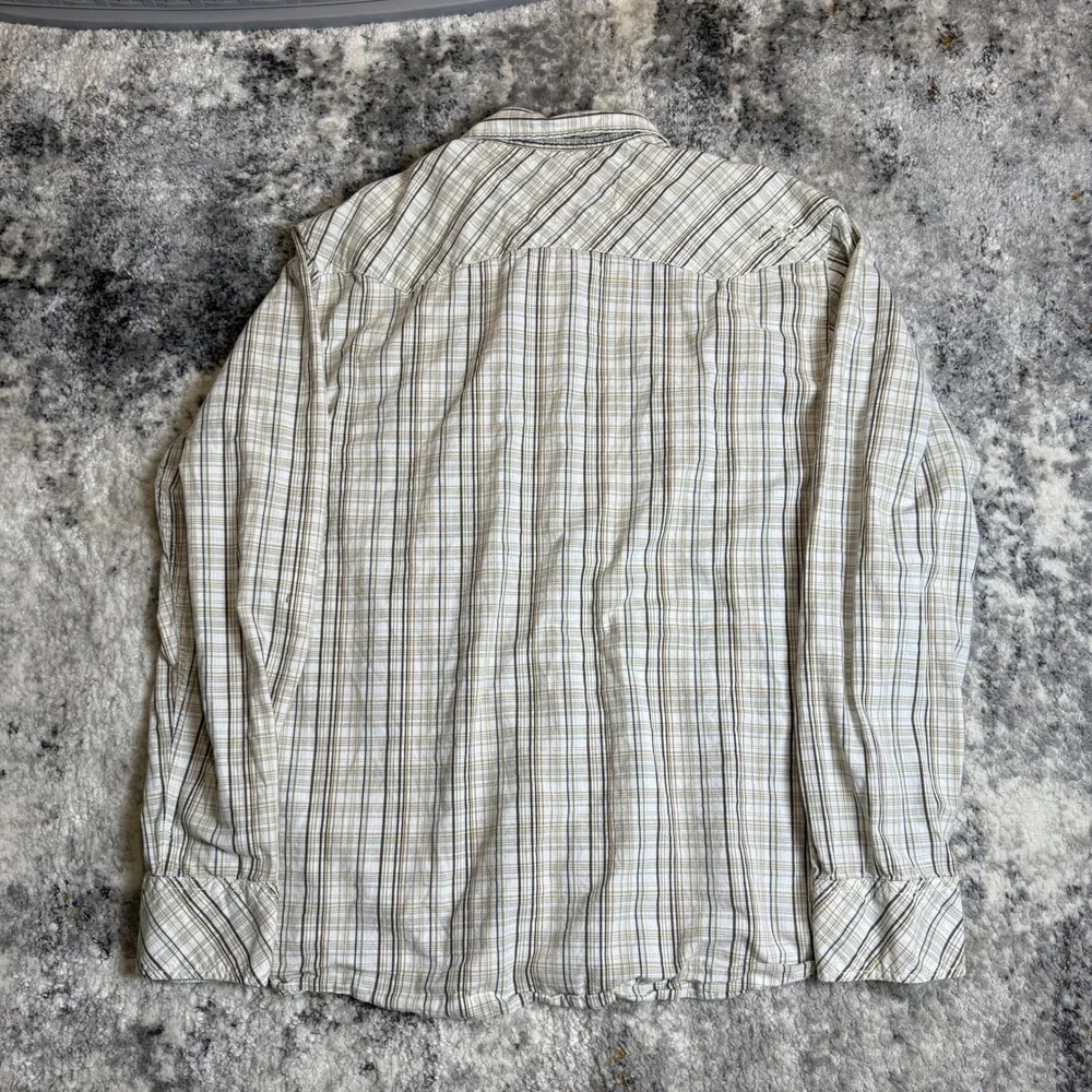Quiksilver Mens‎ Plaid Western Long Sleeve Button Down Shirt Tan White Large